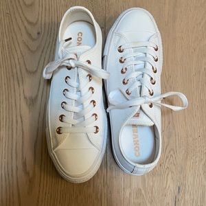 White leather platform converse
